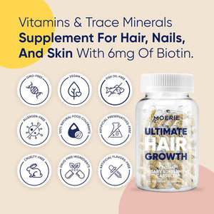 Moerie Hair Growth Supplement for Women & Men - Hair Skin and Nails Vitamins With Biotin, Q10 & Minerals - For Thicker, Fuller Hair & Hair Loss Treatment - Advanced Beadlet Delivery System - 360 Pills