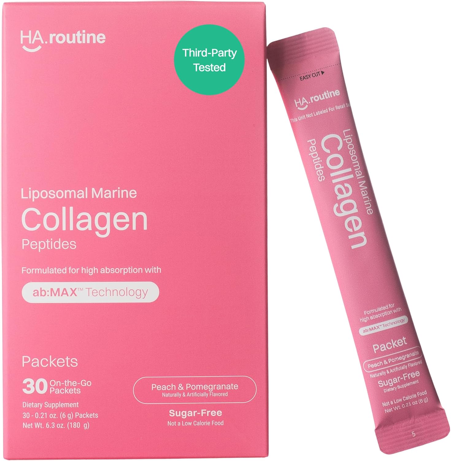 Haroutine Liposomal Marine Collagen Powder Packets, 2100mg Sugar-Free Flavored Powder, 190mg Vitamin C for Skin, Hair, and Nails, Supports Joint Health - 30 Packets, Peach Pomegranate Flavor