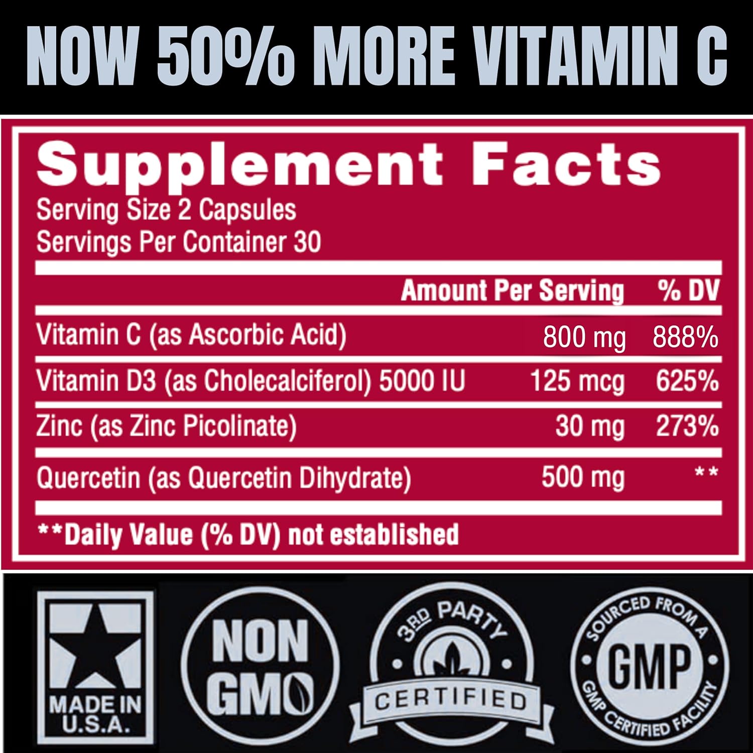 (2 Pack) Zinc Quercetin Vitamin C 800 mg with Vitamin D3 Antioxidant Immune Support High Potency Quercetin Zinc Supplement for Men and Women - Gluten, Soy, & Dairy Free - 120 Count (Twin Pack)