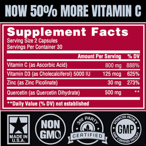 (2 Pack) Zinc Quercetin Vitamin C 800 mg with Vitamin D3 Antioxidant Immune Support High Potency Quercetin Zinc Supplement for Men and Women - Gluten, Soy, & Dairy Free - 120 Count (Twin Pack)
