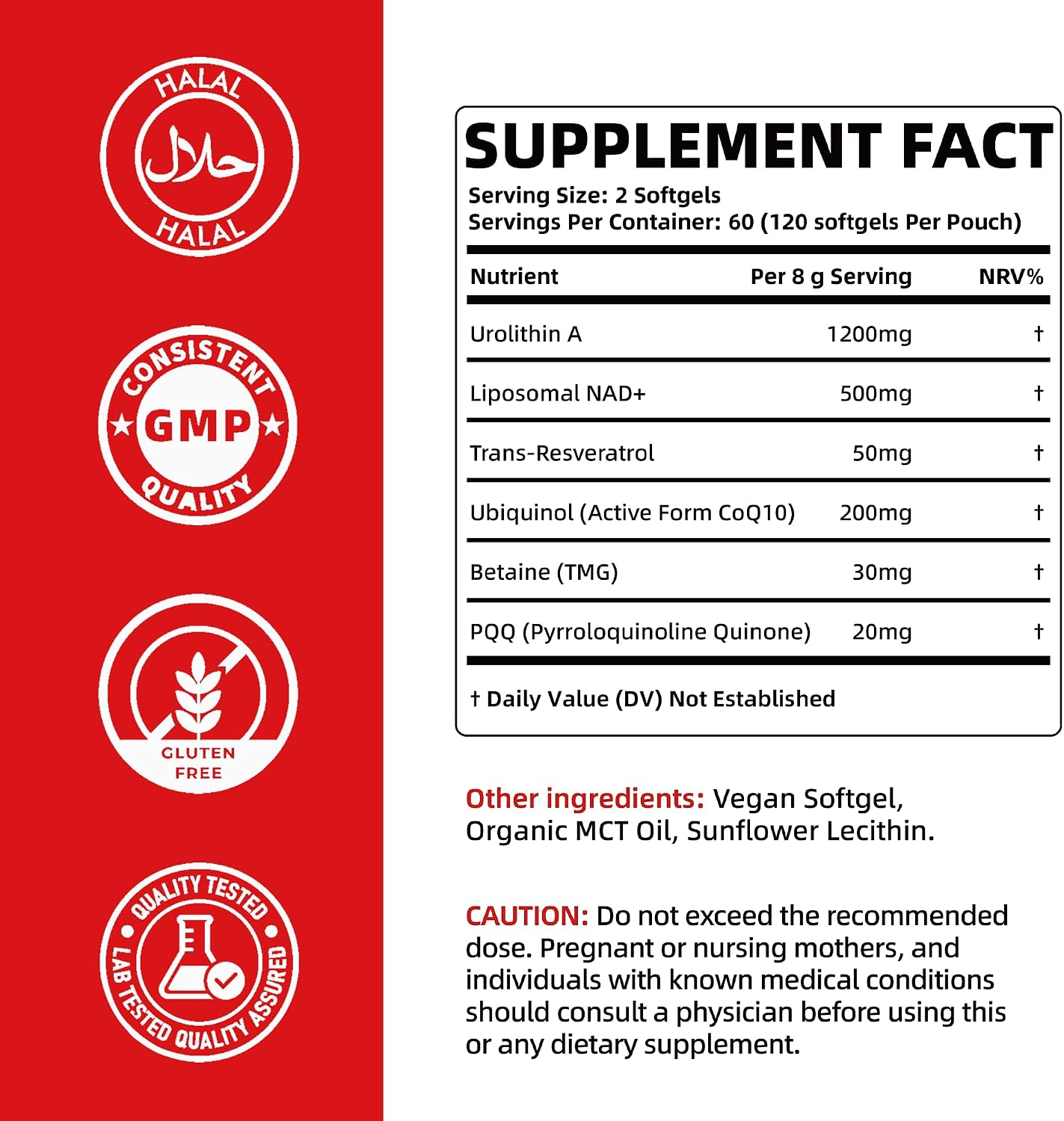 Urolithin A Supplement, 2000mg 6 in 1 Vital Longevity Blend - 120 Softgels | with Liposomal NAD+, CoQ10, Trans-Resveratrol, TMG, PQQ丨for Cellular Renewal* & Healthy Aging*, Mitochondrial Support*