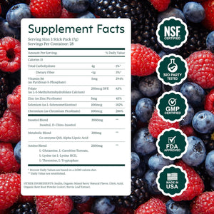 milamend Hormone Balance for Women 40:1 Myo-Inositol D-Chiro Inositol Supplement + CoQ10, ALA, & Amino Acids – Fertility, Ovarian & Cycle Support – Mixed Berry Powder – 28 Count Sticks