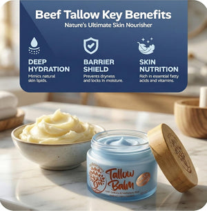 Copper Peptide GHk-Cu & Methylene Blue Infused Whipped Grass Fed Tallow Balm, Fine lines, Wrinkles, Eczema, Acne, Full body Moisturizer, For All Skin, With Organic Ingredients (1.7oz)