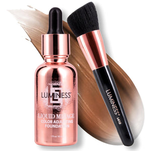 LUMINESS Liquid Mirage w/SPF 50 Color Adjusting Foundation Kit - Color Changing Foundation, SPF 50 Primer & Makeup Brush, Face Makeup for Mature Skin, 4in1 Liquid Foundation, Concealer & Moisturizer