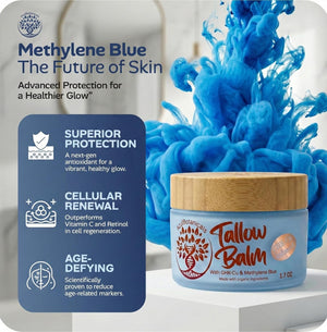 Copper Peptide GHk-Cu & Methylene Blue Infused Whipped Grass Fed Tallow Balm, Fine lines, Wrinkles, Eczema, Acne, Full body Moisturizer, For All Skin, With Organic Ingredients (1.7oz)
