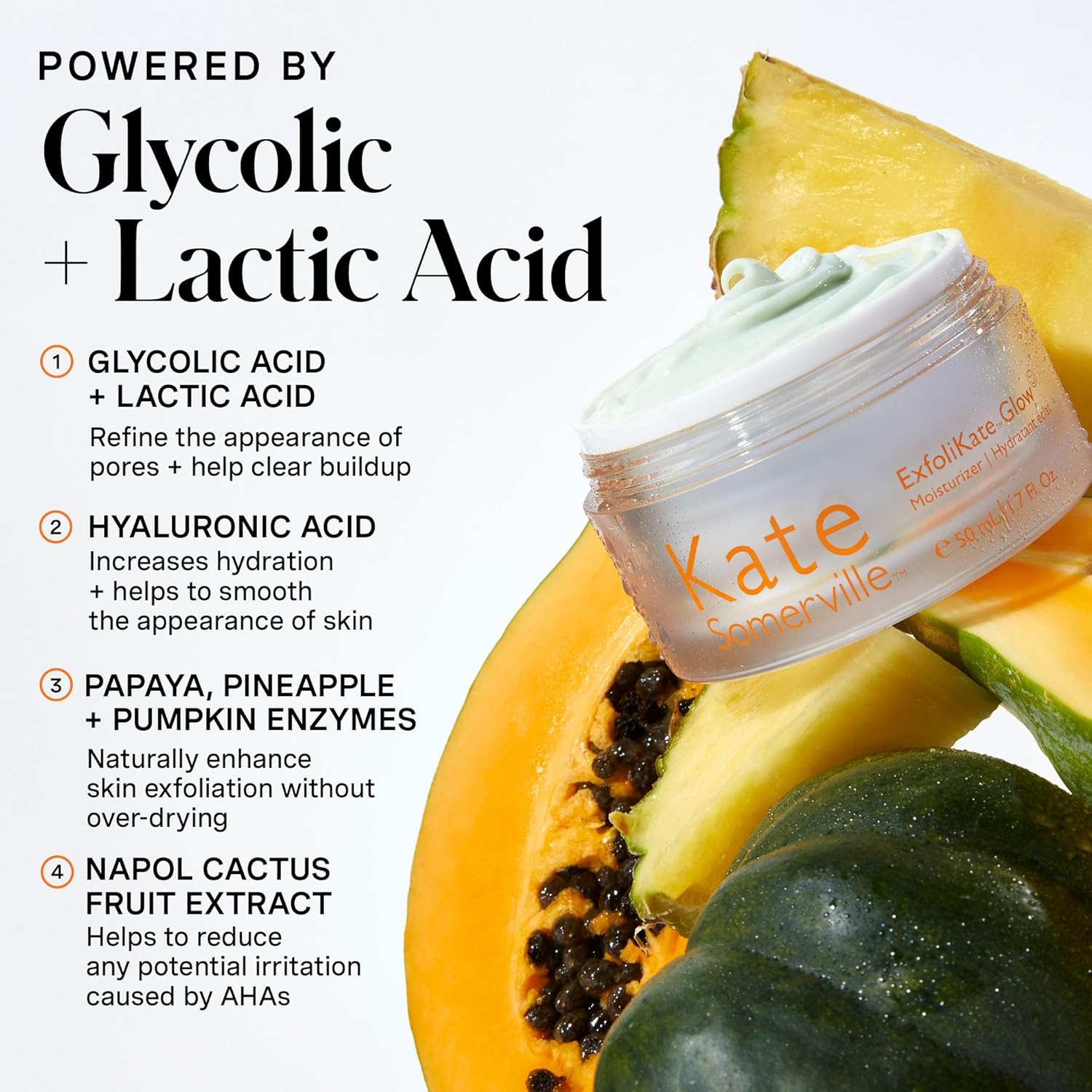 Kate Somerville ExfoliKate Glow Moisturizer – Clinically Formulated Daily Face Cream, Gently Exfoliates and Hydrates, 1.7 Fl Oz