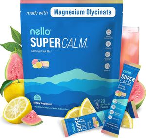 Nello Supercalm Powdered Drink Mix, Cortisol Reducer and Sleep Aid Supplement, L Theanine, Ksm-66 Ashwagandha, Magnesium Glycinate, Vitamin D 3, No Sugar, Non GMO, On The Go, 20 Ct, Honeydew Melon