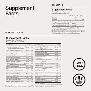 Momentous Omega-3 + Multi Stack - Daily 1600mg Fish Oil Supplement & Complete Essential Vitamin & Mineral Complex to Support Joint Health, EPA & DHA - NSF Certified, Gluten & GMO-Free (30 Servings)