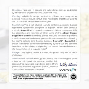 Zinc Defense | Zinc + Copper + Quercetin | 60 Servings in Vegan Capsules | L-OptiZinc & Quercefit Ionophore | Chelated Minerals | Immune, Gut, & Hormonal Balance Support