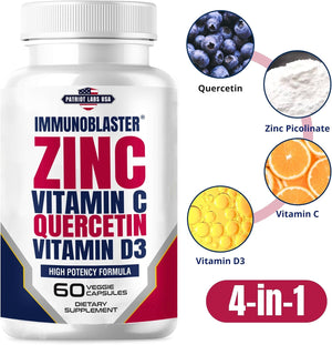 (2 Pack) Zinc Quercetin Vitamin C 800 mg with Vitamin D3 Antioxidant Immune Support High Potency Quercetin Zinc Supplement for Men and Women - Gluten, Soy, & Dairy Free - 120 Count (Twin Pack)