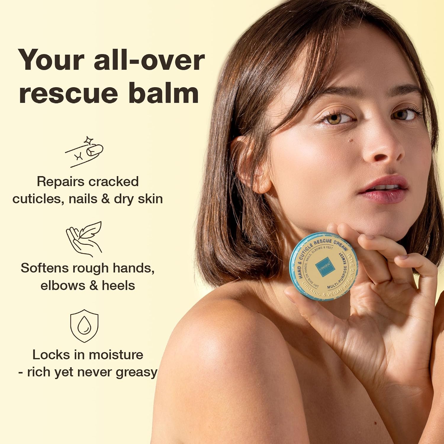 Onsen Hand & Cuticle Rescue Cream | Organic Nail Strengthener & Balm | Dry, Cracked Hands, Elbows & Feet | Shea Butter, Tsubaki & Jojoba Oil | Nail Repair & Growth, Vegan – 2 Pack (1.10 oz)