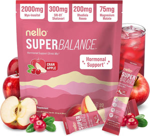 Nello Superbalance Hormonal Support Drink Mix, SRI-81 Shatavari, Myo-Inositol, Rhodiola Rosea, Vitamin C, Magnesium, Theobromine (20 Servings, Blueberry Acai)