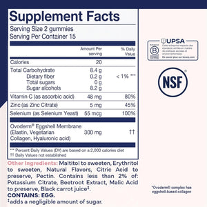 Upsa Nourished Collagen Skin Lift 30ct – Ovoderm® Egg Membrane Complex with Vitamin C, Zinc & Selenium – Sugar-Free Vegetarian Gummies – Plastic-Free Biodegradable Packaging