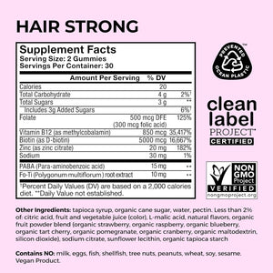 HUM Hair Strong Daily Hair Growth Gummies with Biotin, Zinc, Vitamin B12 to Support Growth, Folic Acid & Vitamin B12 Gummy Vitamins for Healthy Hair Support for Women and Men, 180 Gummies