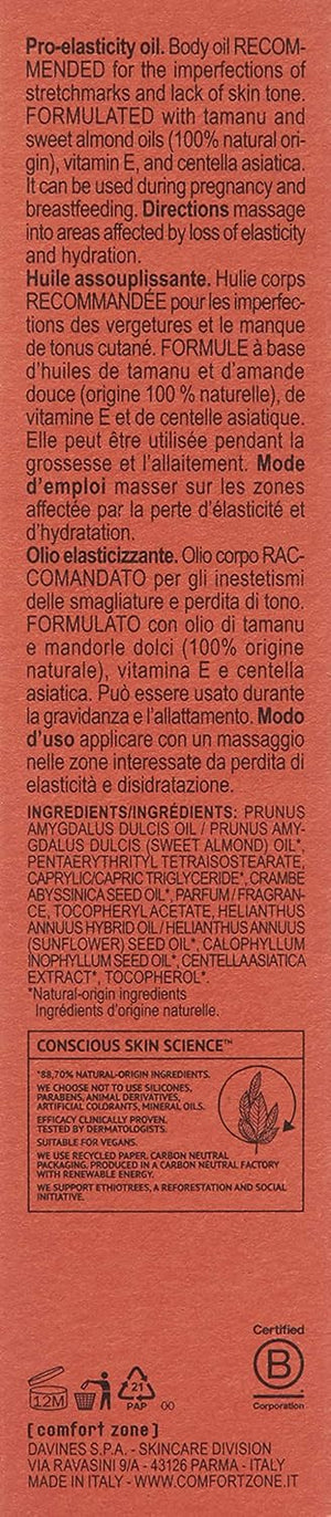 [ comfort zone ] Body Strategist Oil, Elasticizing Body Oil, Targets Stretch Marks, Loss of Tone, Pregnancy Safe Firming Treatment, Natural Ingredients, Vegan, Made in Italy, 3.38 Fl Oz