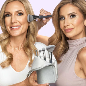 BK BEAUTY BRUSHES - ANGIE HOT & FLASHY Travel Brush Set with Pouch - Foundation Makeup Brushes - Brush for Liquid or Cream Foundations - Under-Eye Concealer | Bronzer, Blush & Highlighter Makeup Brush