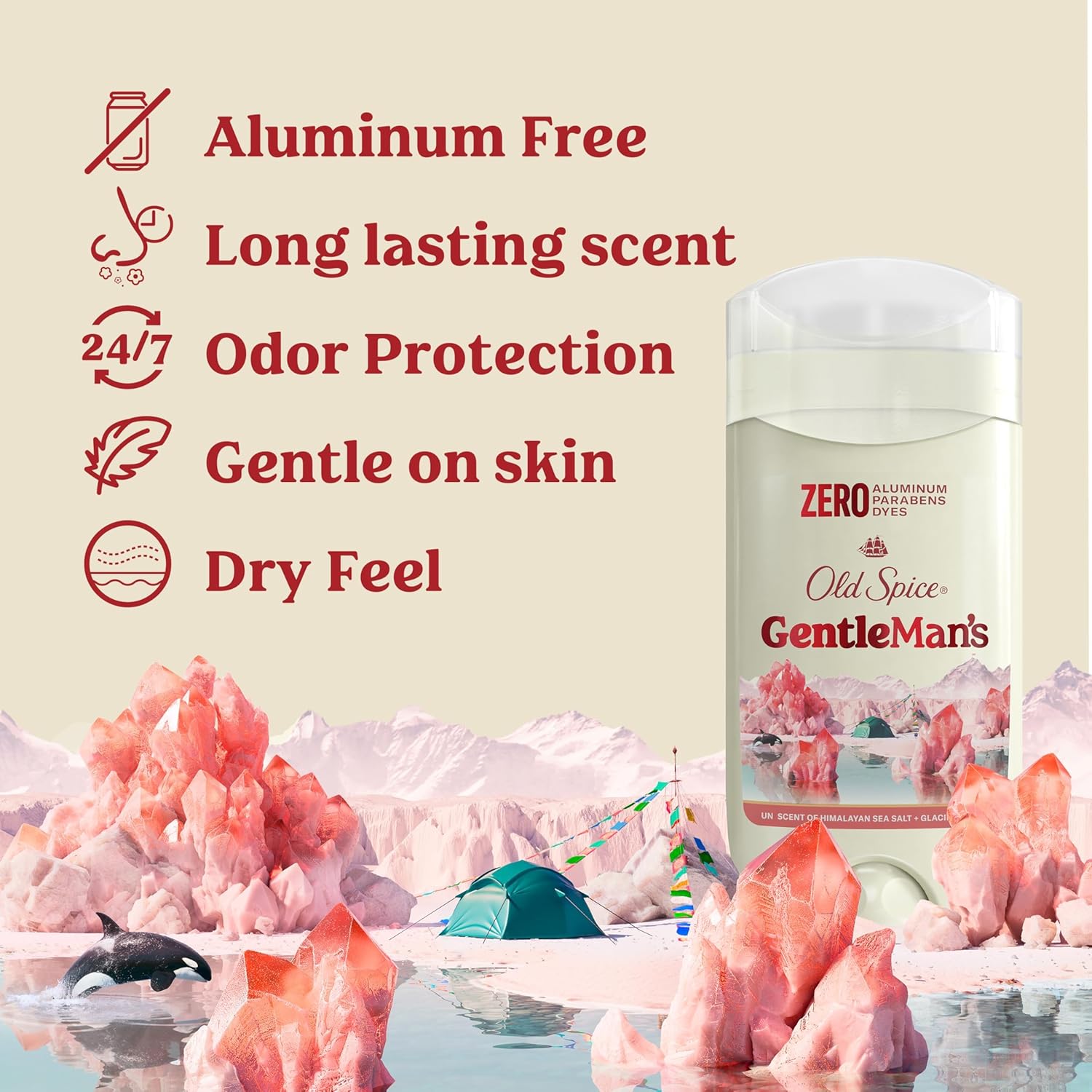 Old Spice GentleMan's Aluminum Free Dry Feel Deodorant for Men, 24/7 Lasting Freshness, Gentle on Skin with Skin Conditioners, Himalayan Sea Salt + Glacier Water Scent, 3.0 oz (Pack of 3)
