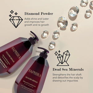 Saphira Healing Repair Shampoo & Conditioner Duo – Dead Sea Mineral Hair Repair Set for Dry & Damaged Hair – Hydrating Strength & Shine – Professional Hair Care (34oz/1 Liter)