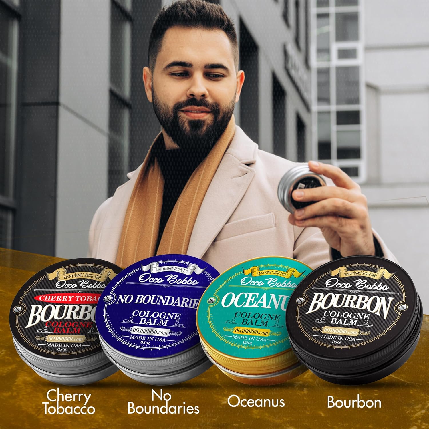 Handy Hound Occo Bobbo Solid Cologne for Men Samples Set - Men's Cologne Gift Set - Travel Size (4) .5 oz tins