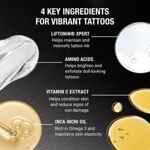 Stories & Ink Vibrancy Serum for Healed Tattoos, Brightening Treatment with Vitamin C to Revive Faded Tattoo Color, Lightweight Tattoo Care, Vegan, 2 Fl Oz / 60ml