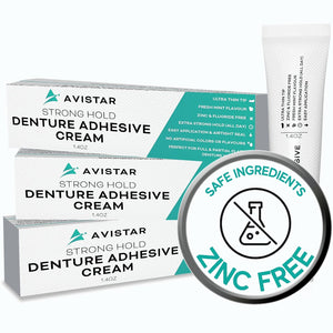 Extra Strong Denture Adhesive Cream, 12 Hour Hold Dental Glue, Waterproof, Zinc & Fluoride Free, Easy Apply Nozzle, Seals Food Out for Comfort, Mint Flavor (2 Pack, 2.8 Fl Oz)
