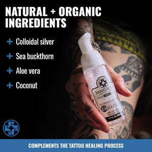 Saniderm Foaming Tattoo Soap (8.45oz Home Size) – Gentle Soap for Tattooed Skin, Infused with Antimicrobial Colloidal Silver, Aloe Vera, and Nourishing Sea Buckthorn Oil