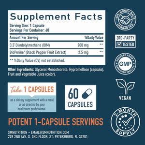 DIM Supplement 200 mg for Hormone Balance | Delayed-Release Microbeadlets | Estrogen Balance for Women & Men, Hormonal Acne Supplements, Menopause & Antioxidant Support | Vegan, Soy Free | 60 Ct.