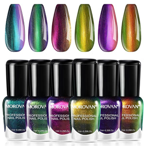 Morovan Holographic Nail Polish Set: Metallic Ombre Quick Air Dry Gift Set