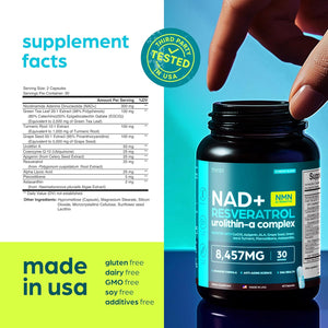 NAD Supplement Extra Strength NMN Alternative Liposomal + Green Tea for Women & Men with Urolithin A, Resveratrol, CoQ10, Alpha Lipoic Acid