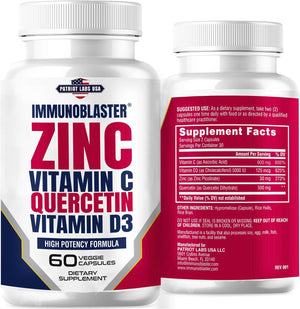 (2 Pack) Zinc Quercetin Vitamin C 800 mg with Vitamin D3 Antioxidant Immune Support High Potency Quercetin Zinc Supplement for Men and Women - Gluten, Soy, & Dairy Free - 120 Count (Twin Pack)