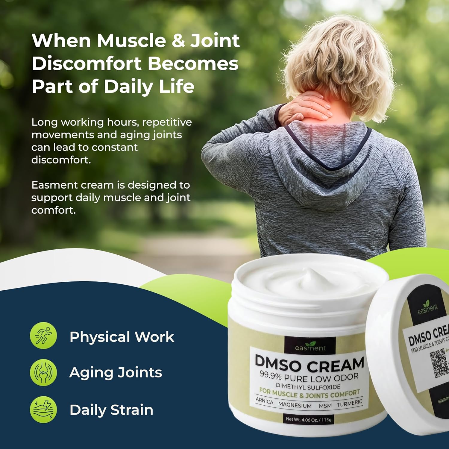DMSO Cream 99.9% Pure Pharmaceutical Grade for Topical Muscle & Joint Comfort with MSM, Arnica & Magnesium - Support for Knees, Back, Shoulders and Workout Muscle Recovery
