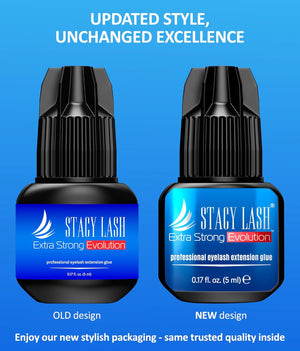 STACY LASH Extra Strong Evolution Eyelash Extension Glue (0.17fl.oz / 5ml) / 0.5-1 Sec Dry/Retention – 8 Weeks/Black Adhesive/Lash Tech Supplies + Glue Ring