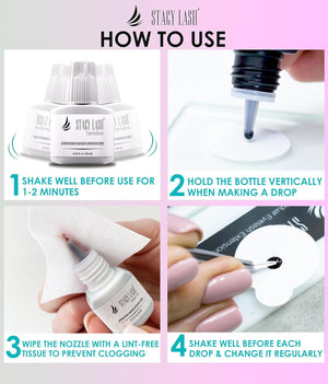 Sensitive Eyelash Extension Glue Stacy Lash 0.34fl.oz/10ml / 5-6 Sec Drying time/Retention – 4-5 Weeks/Professional Use Black Adhesive