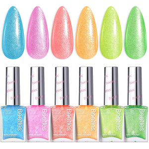 Beetles Jelly Nail Polish Set,6 Colors Pink Nude Jelly Quick Dry Nail Polish Fingernail Fast Drying & Long Lasting Nail Strengthener Polish Gifts for Women