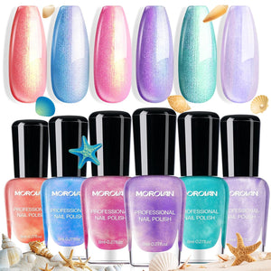 Morovan Holographic Nail Polish Set: Metallic Ombre Quick Air Dry Gift Set