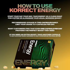Korrect Energy Paraxanthine Supplement | Clean Energy & Focus Support | Caffeine Alternative for Mental Clarity & Jitter-Free Stamina | Vegan, Gluten Free, Non-GMO | 30 Capsules
