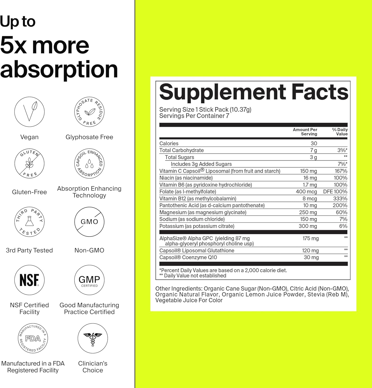 The Absorption Company Electrolyte Powder Packets - Workout Recovery & Hydration Drink Mix with Liposomal Glutathione, Vitamin C & Methylated B Vitamins - Mango Lemonade (14 Sticks)