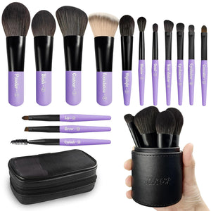Jilier Travel Makeup Brush Set, 14 pcs Mini Makeup Brushes for Foundation, Powder, Eyeshadow, Highlight, Contour, Blush & Concealer, Small Makeup Brush Set Purse Size with Case