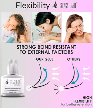 Sensitive Eyelash Extension Glue Stacy Lash 0.34fl.oz/10ml / 5-6 Sec Drying time/Retention – 4-5 Weeks/Professional Use Black Adhesive