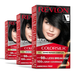 Revlon ColorSilk with Bond Repair Complex, Black Permanent Hair Color, 100% Gray Coverage, Ammonia Free Hair Dye, Vegan Keratin, 10 Black (Pack of 3)