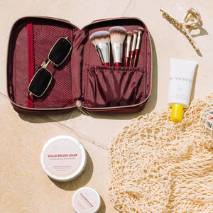 BK BEAUTY Travel Brush Set with Pouch 5-Piece Vegan, Cruelty-Free Brushes for Face & Eyes | Lightweight, Durable Makeup Brushes in Vegan Leather Pouch Perfect Travel-Size Makeup Brush Set