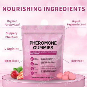 Pheromone Gummies Premium Feminine Balance Blend with Maca Beetroot Strawberry Flavor Daily Supplement 60 Count 30 Servings