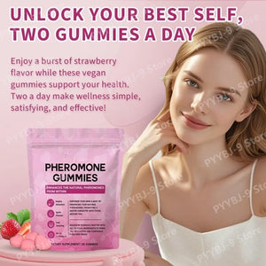 Pheromone Gummies Premium Feminine Balance Blend with Maca Beetroot Strawberry Flavor Daily Supplement 60 Count 30 Servings