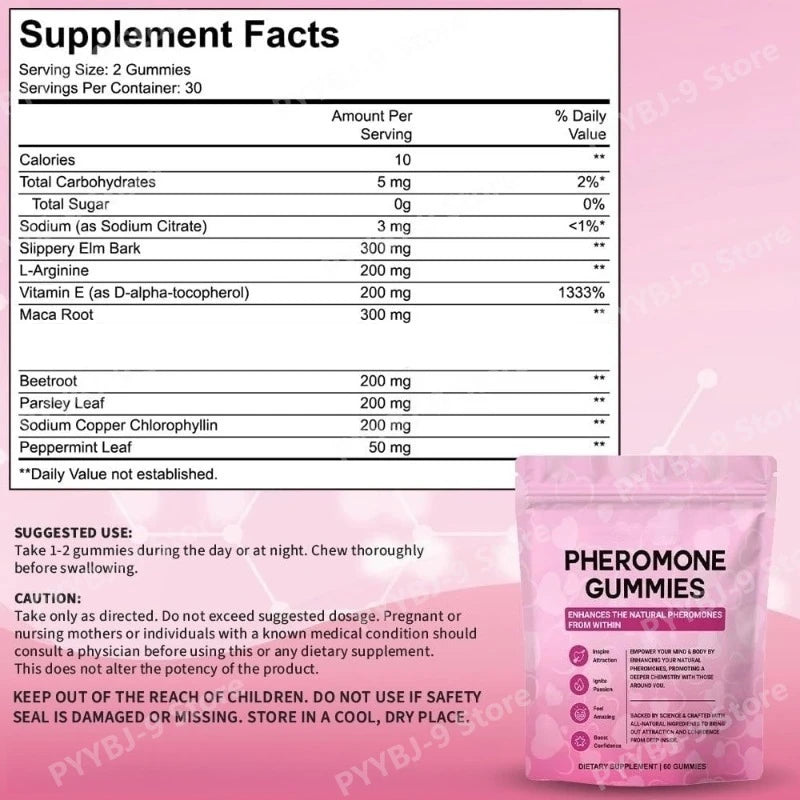 Pheromone Gummies Premium Feminine Balance Blend with Maca Beetroot Strawberry Flavor Daily Supplement 60 Count 30 Servings