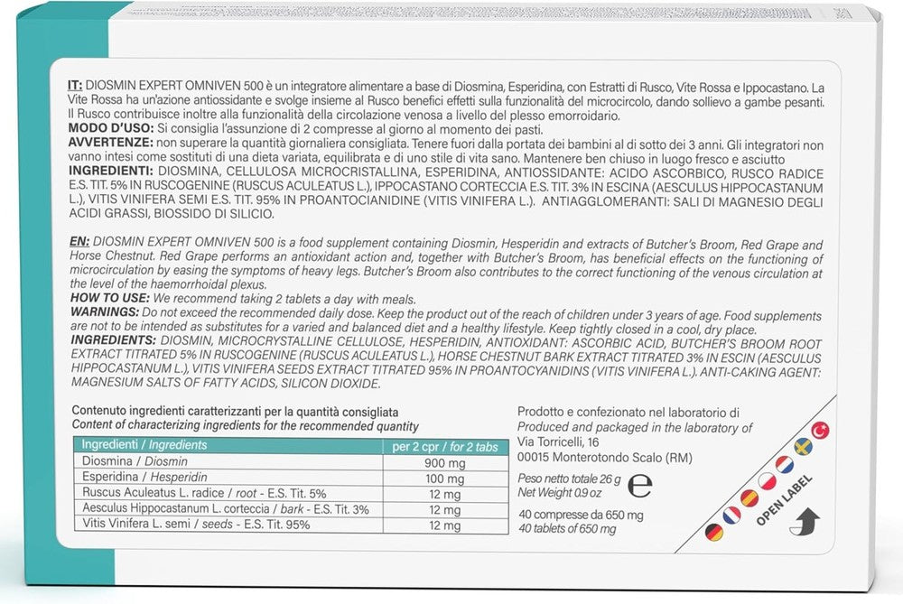 Dulac – Diosmin Omniven 500, Food Supplement for Leg Support Circulation, 120 Ta