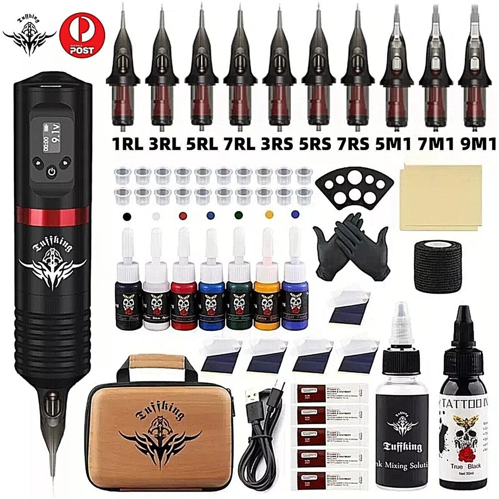 Wireless Tattoo Pen Machine Kit Complete with Power Supply Cartridge Needles Ink