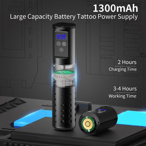 Tattoo Kit Complete Wireless Rotary Pen Machine with Ink Cartridge Needle Paper