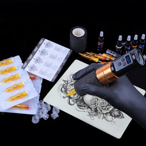 Tattoo Kit Complete Wireless Rotary Pen Machine with Ink Cartridge Needle Paper