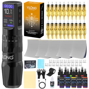 Tattoo Gun Kit Complete Adjustable 6-Stroke Rotary Pen Machine with Ink Needles